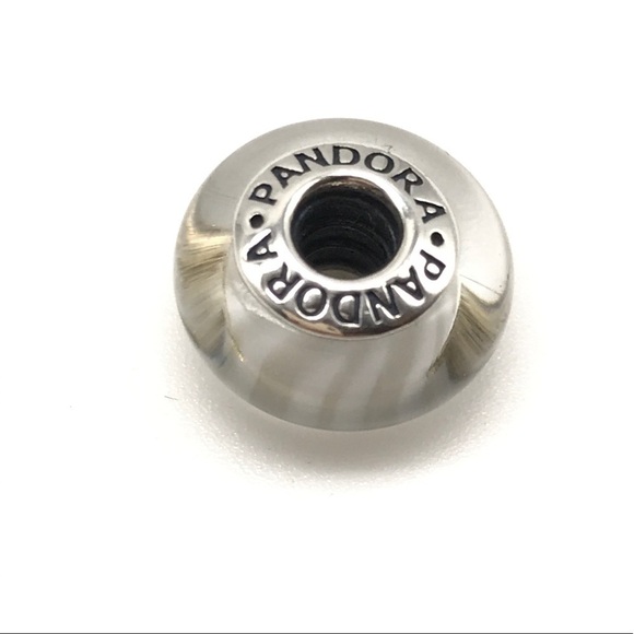 Pandora Retired Gray Candy Striped Murano Glass Charm - Picture 1 of 5